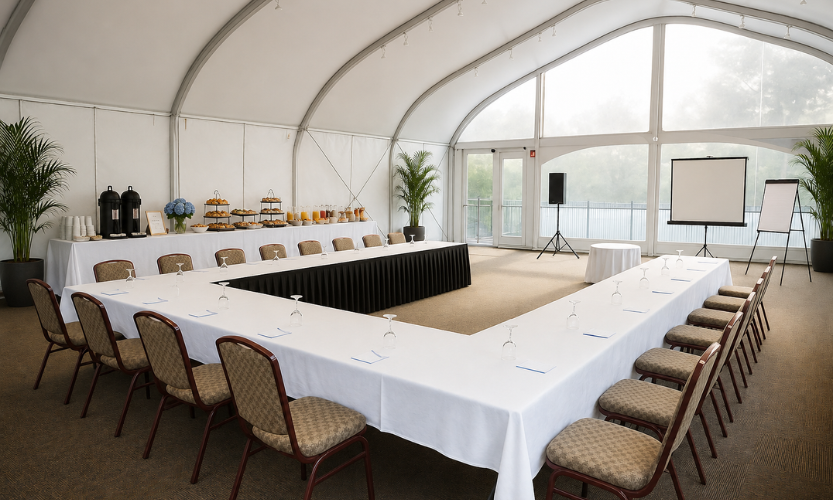 a room with a table and chairs
