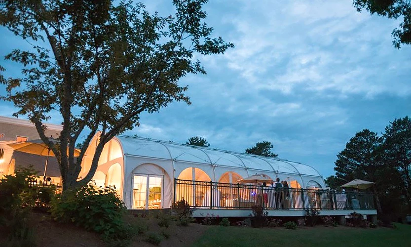 Lawn tent in the evening