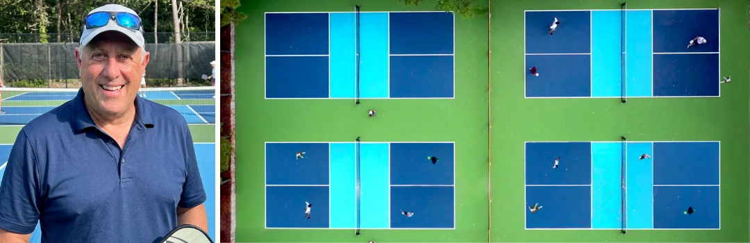 a tennis court with people playing tennis, and Todd Zukowski the Pickleball Pro