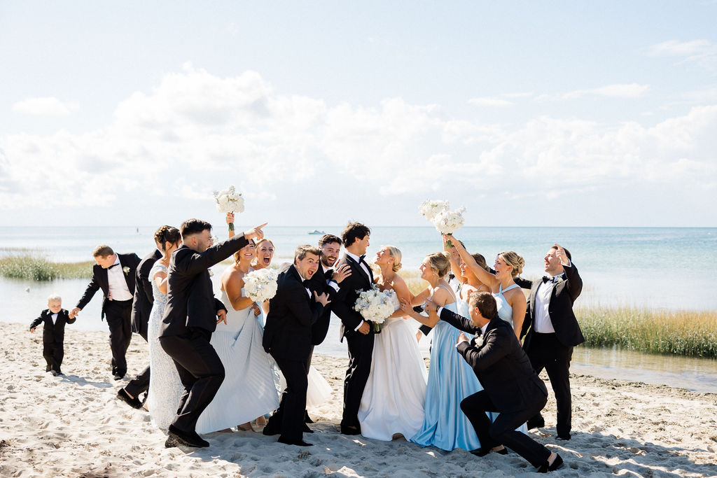 a group of people on a beach