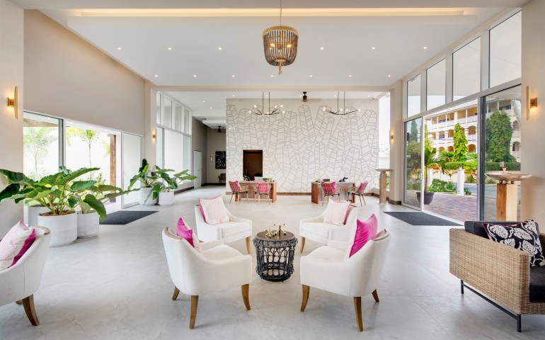 lobby of o2 beach club and spa