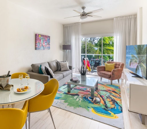 a living room with a couch and a table