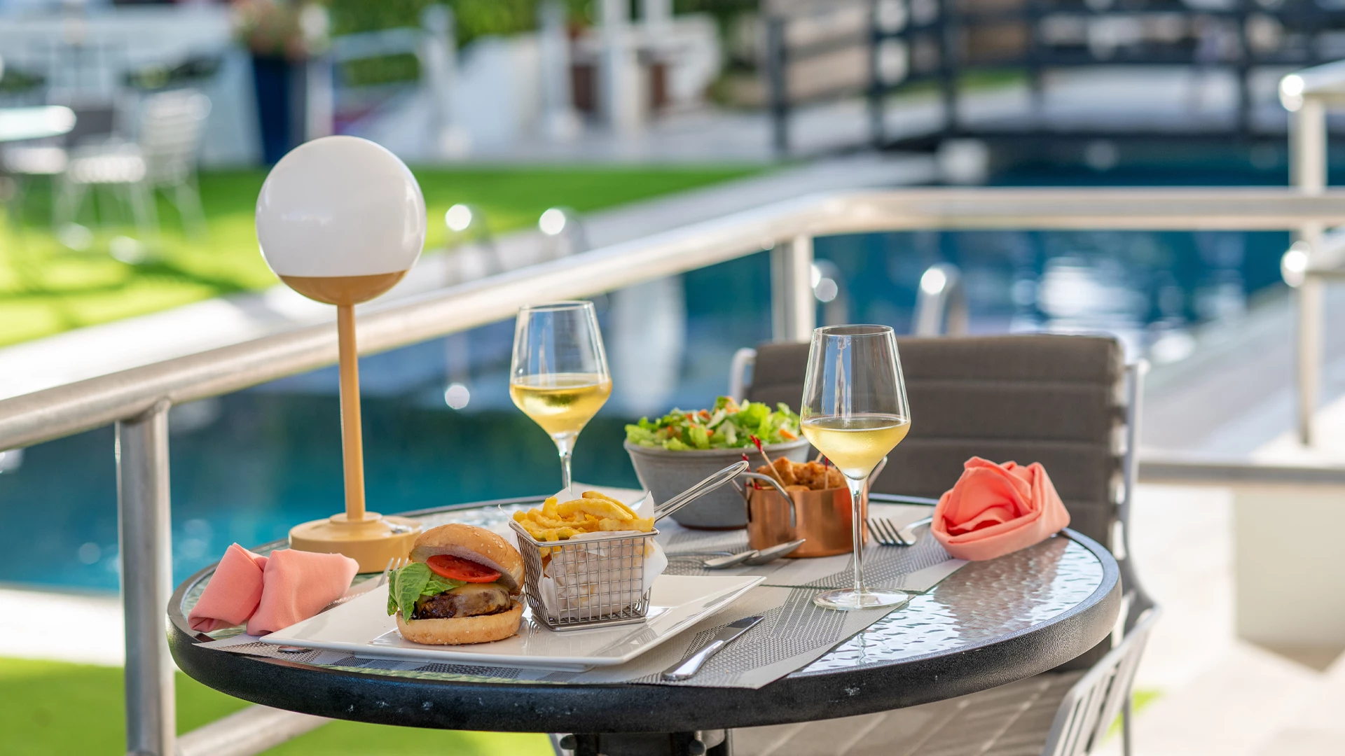 a table with food and drinks on it