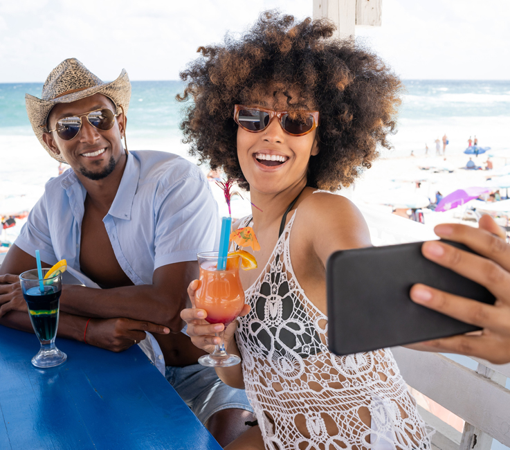 a man and woman taking a selfie