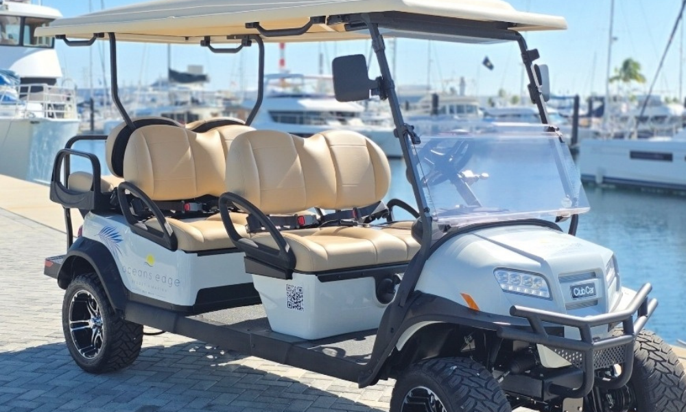 a golf cart with seats