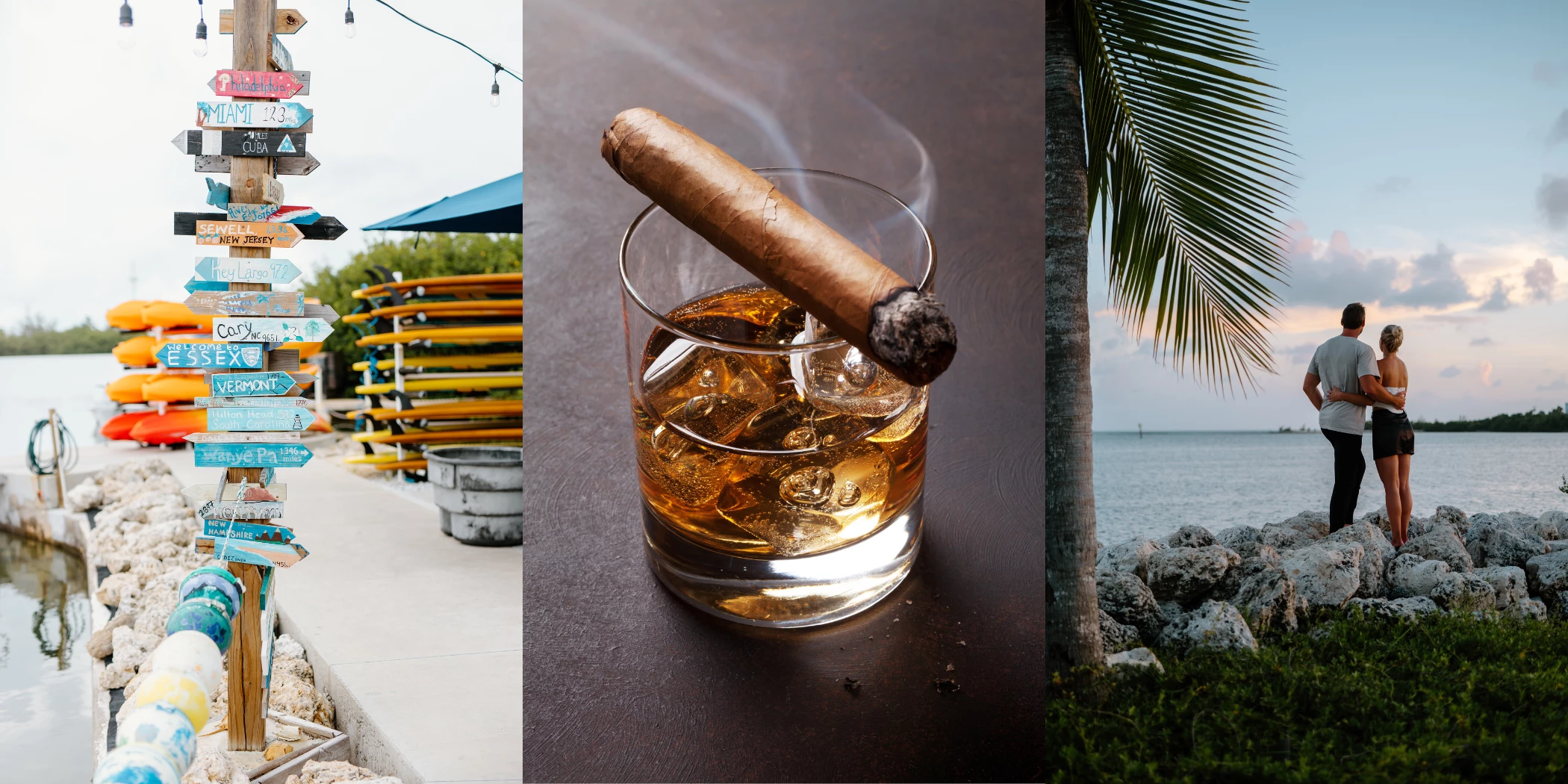 a cigar in a glass of ice and a drink