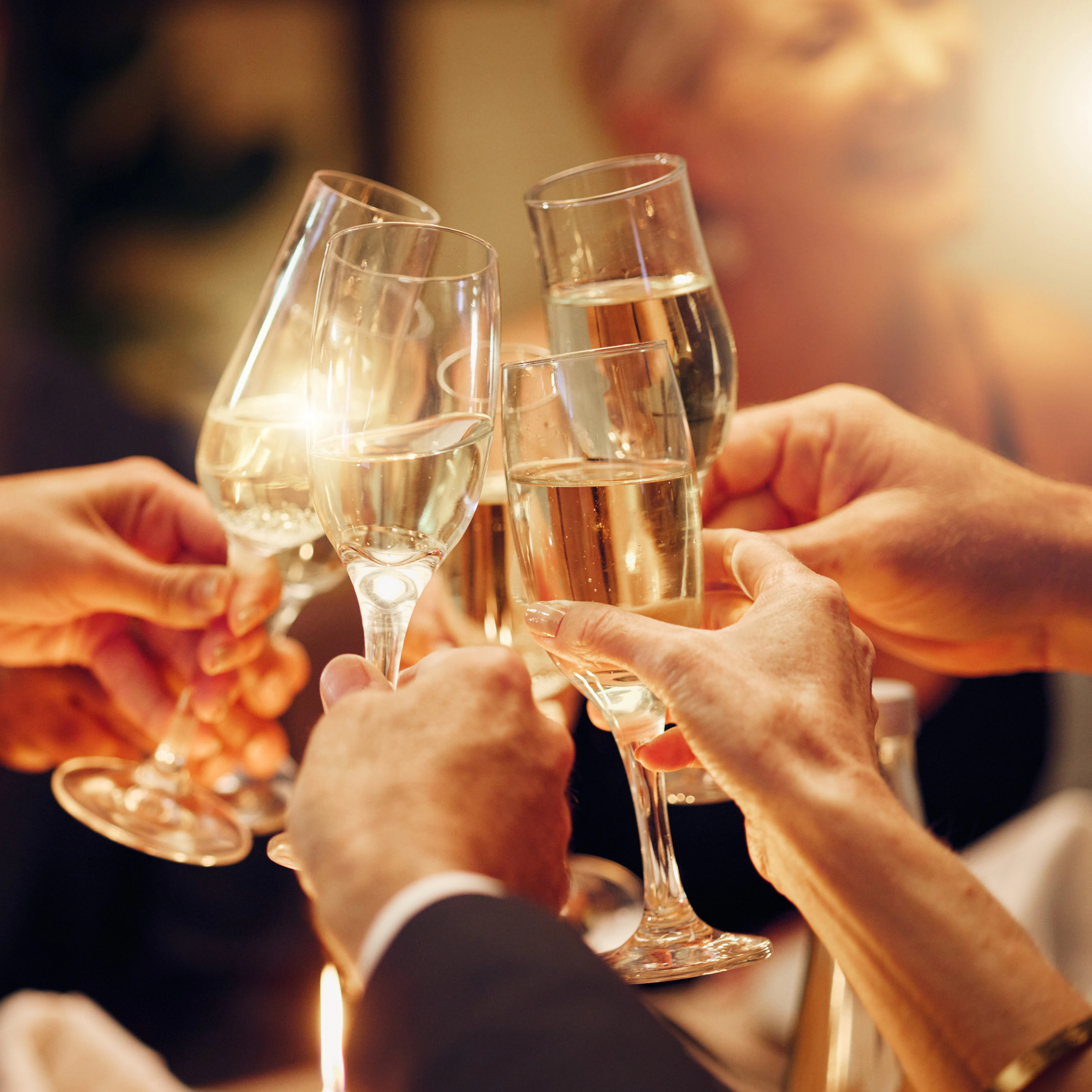 a group of people holding wine glasses