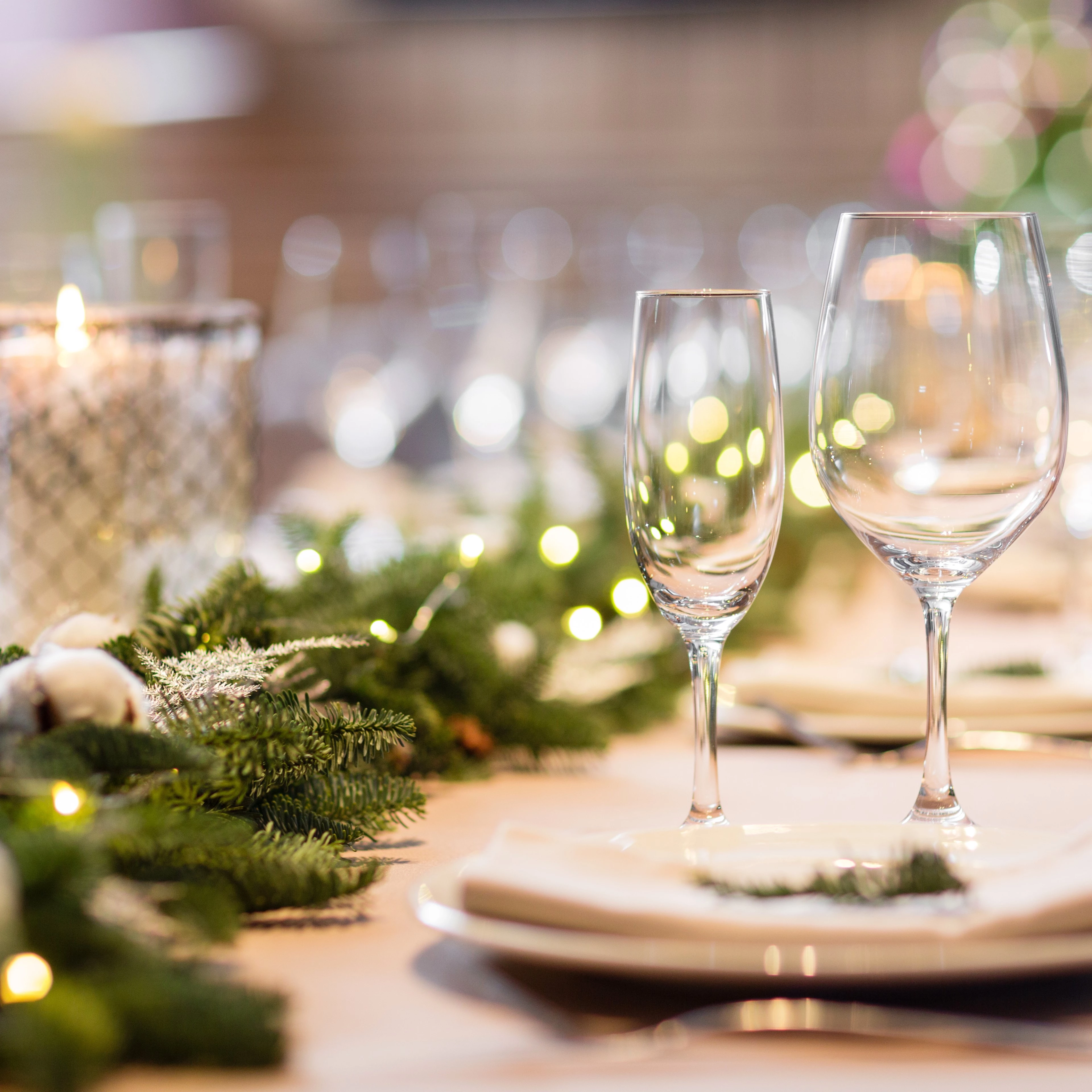 a table with plates and glasses