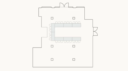 a drawing of a room with a table and chairs