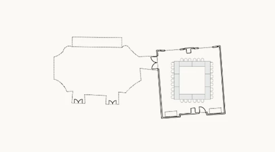 a drawing of a room with a square table
