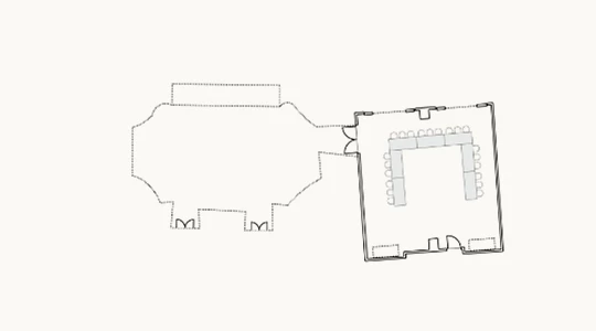 a drawing of a room with a square object