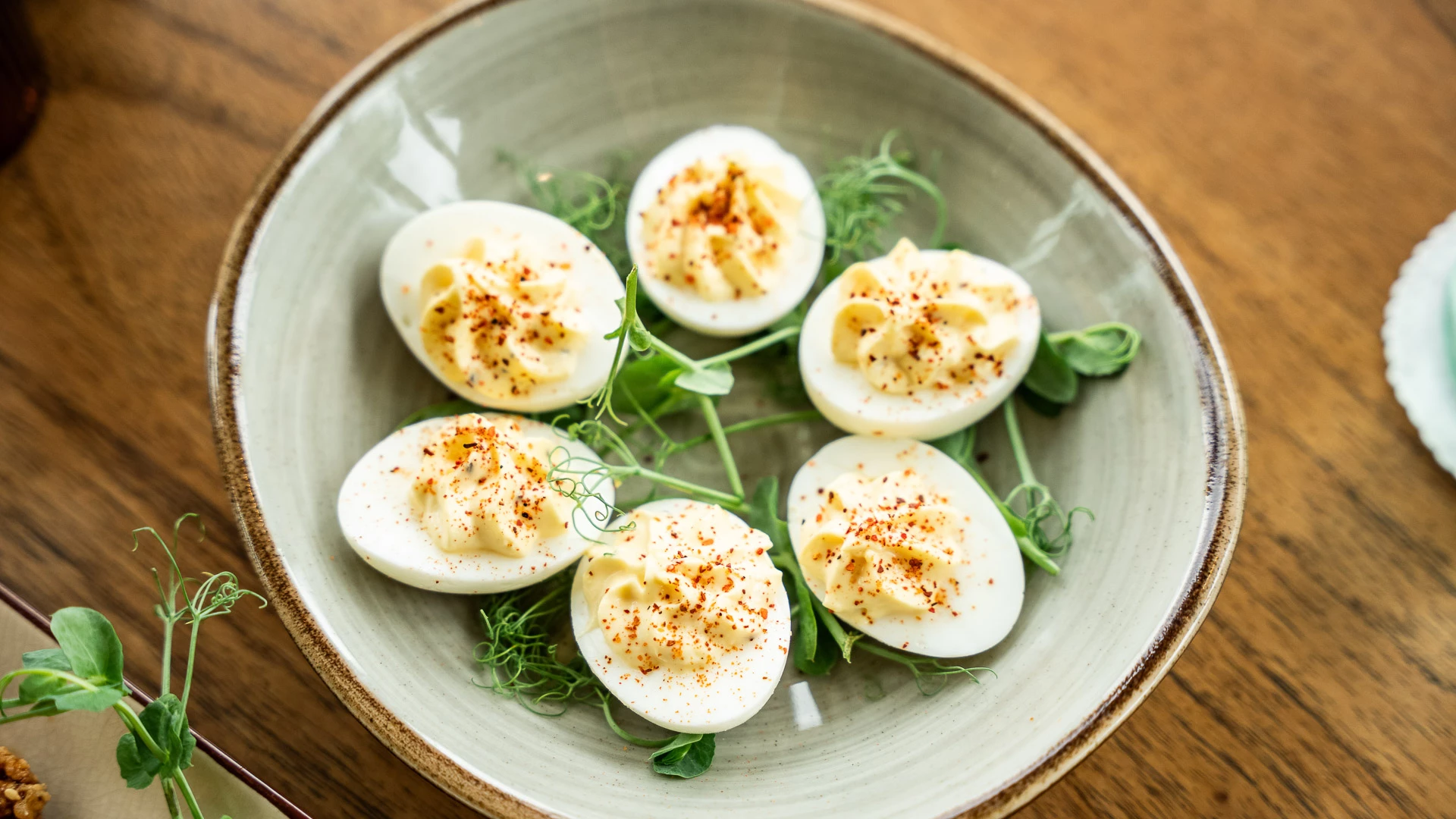 a plate of deviled eggs