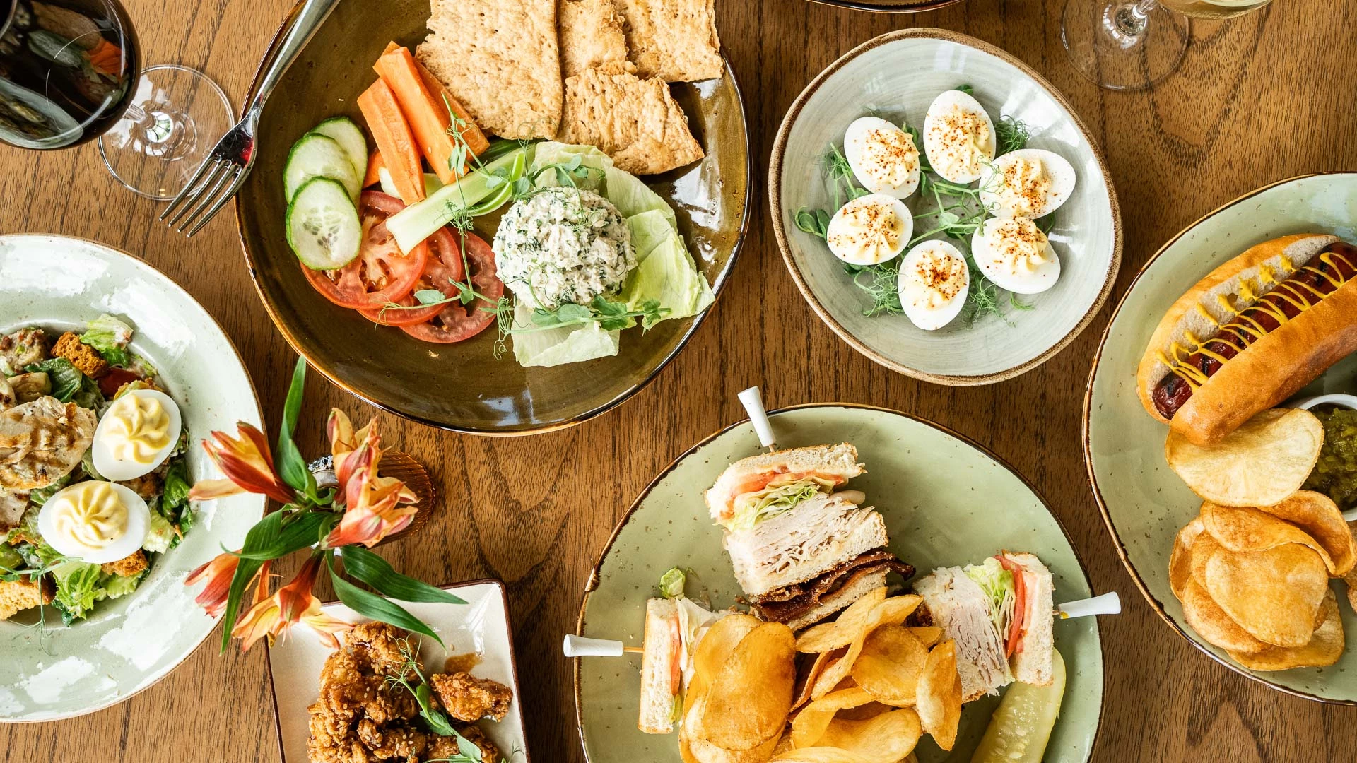 a table with plates of food