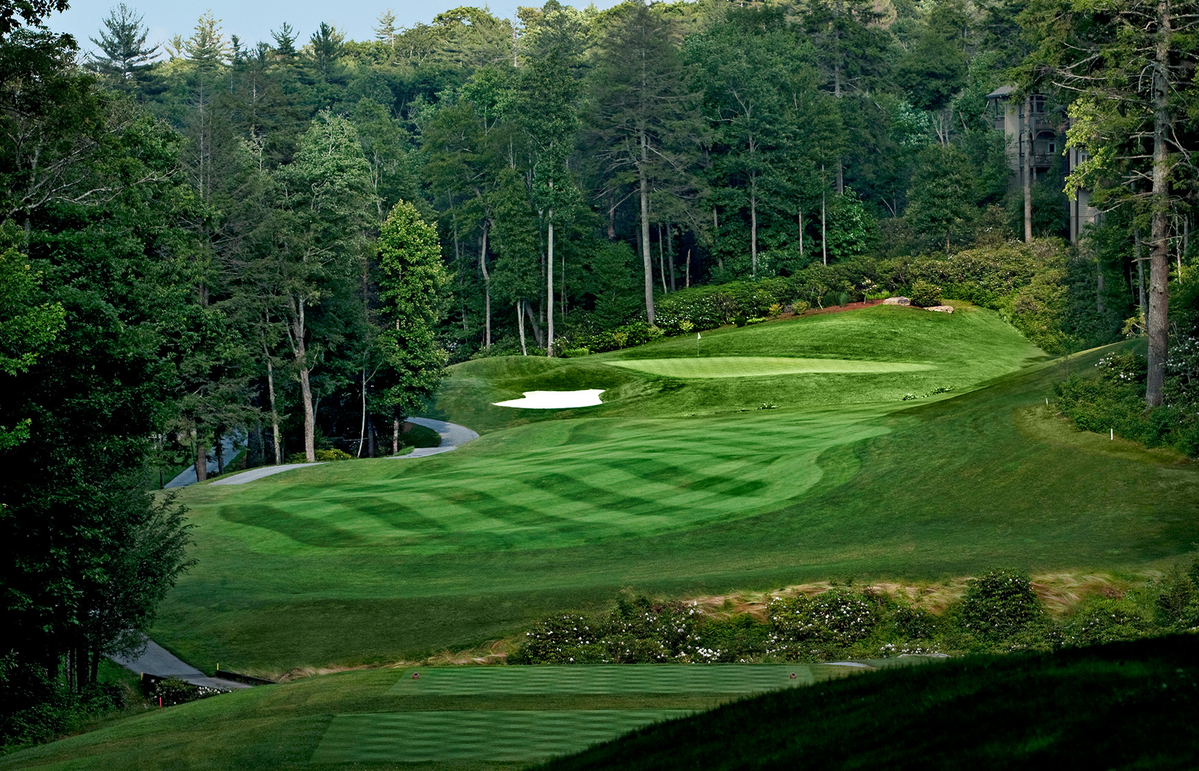 a golf course with trees and Augusta National Golf Club