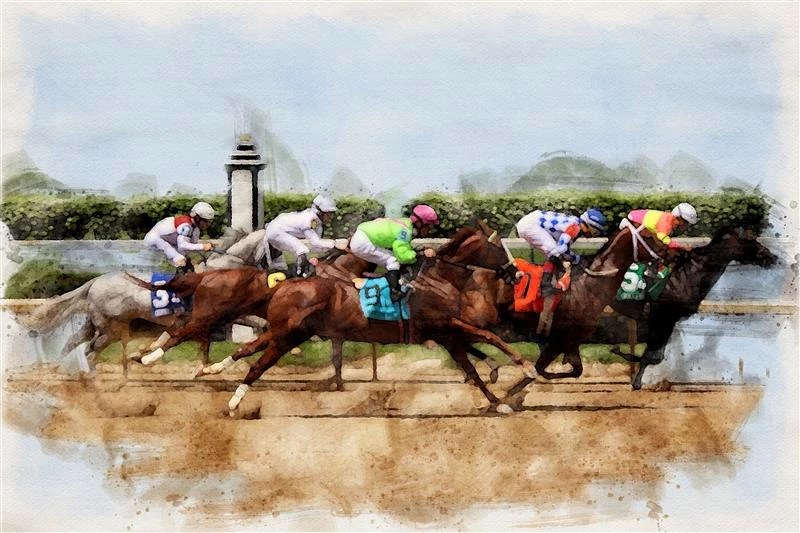 a group of jockeys riding horses
