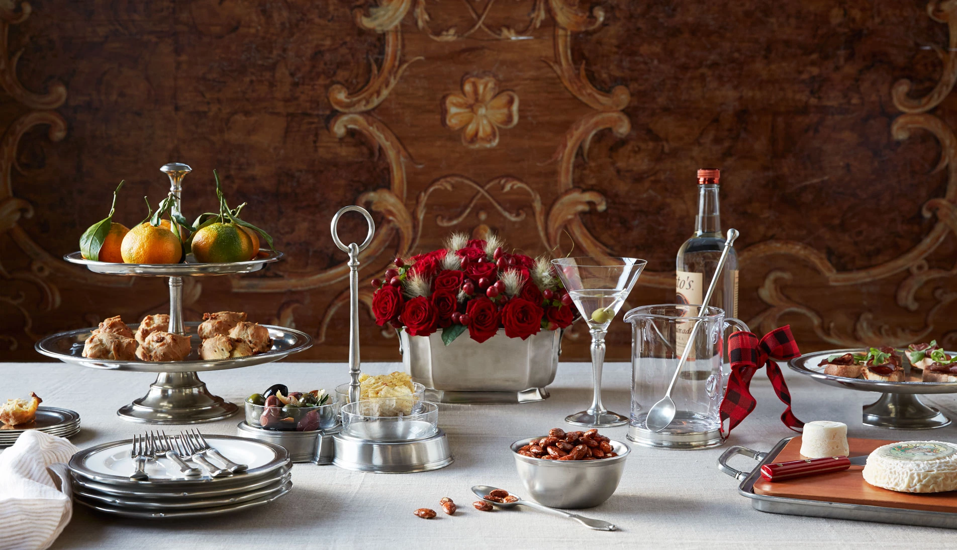 a table with food and drinks