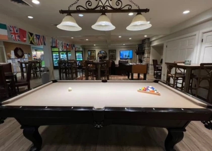 a pool table in a room