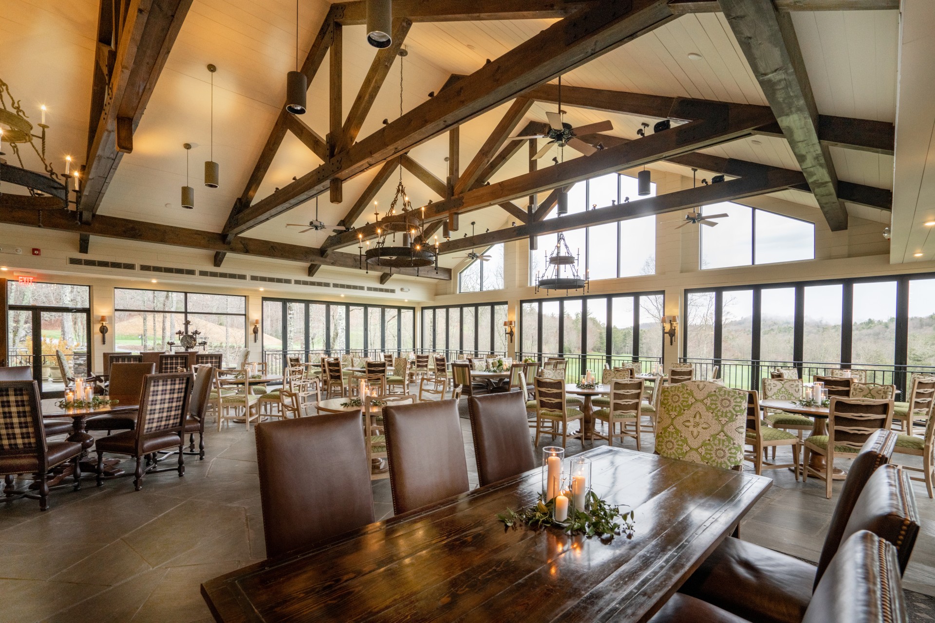 a room with a table and chairs