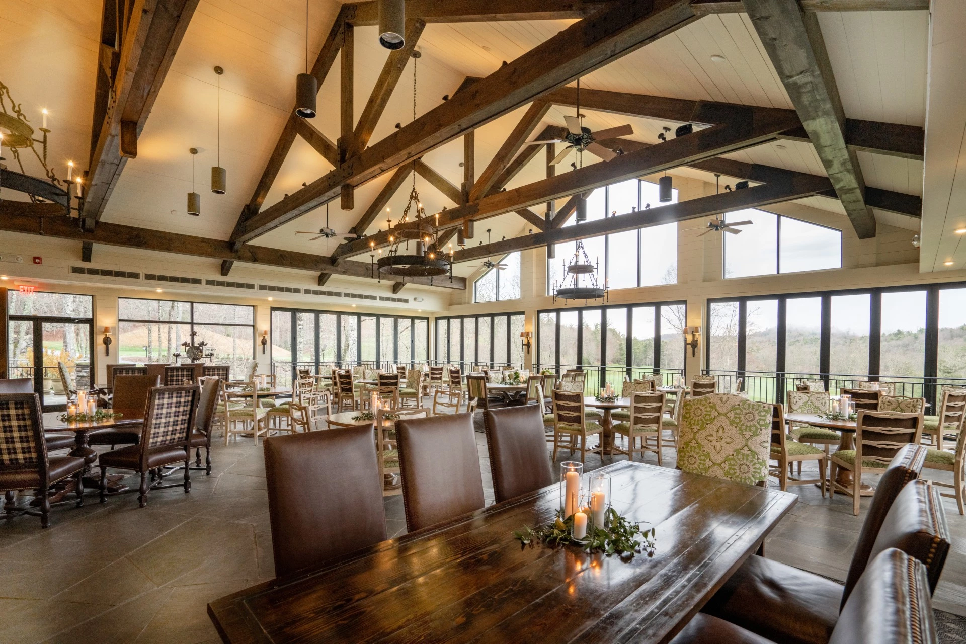 a room with a table and chairs