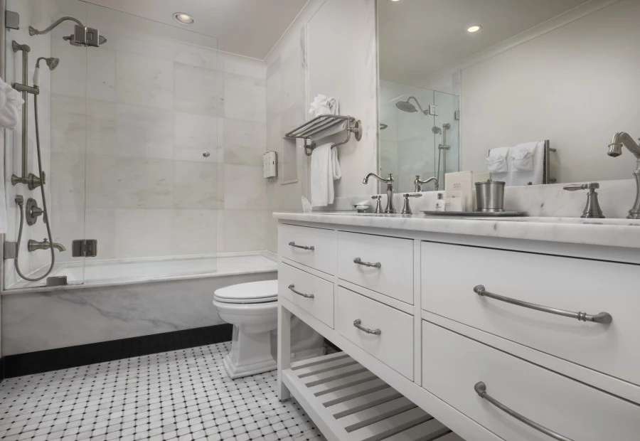 a bathroom with a sink and a shower