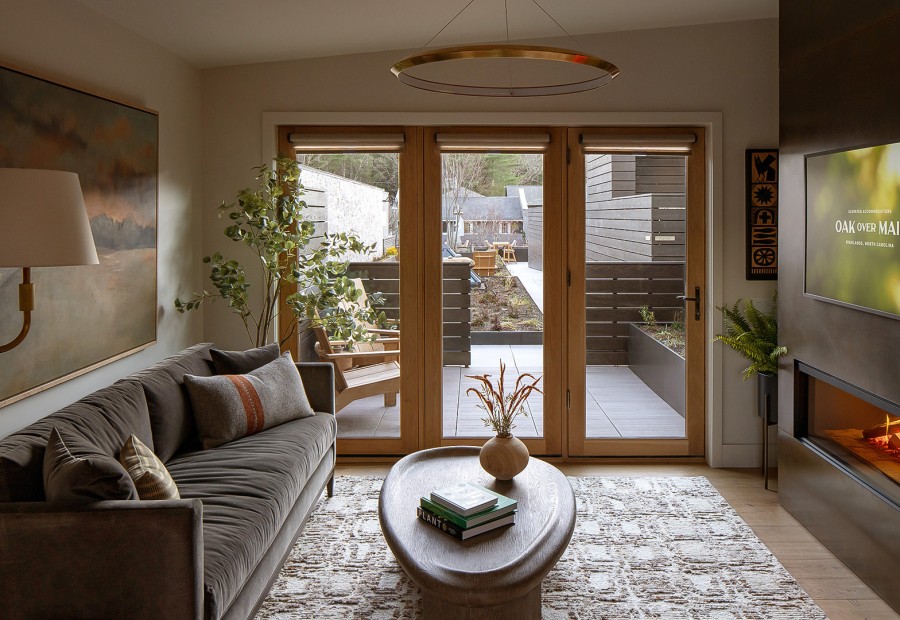 a living room with a couch and a coffee table