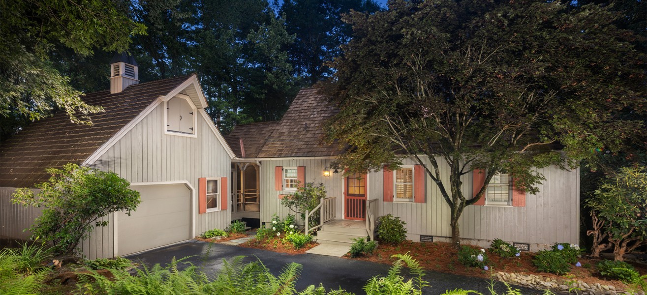 a house with trees around it