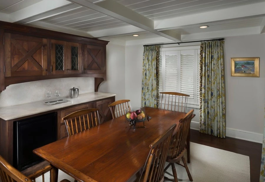 a dining table in a room