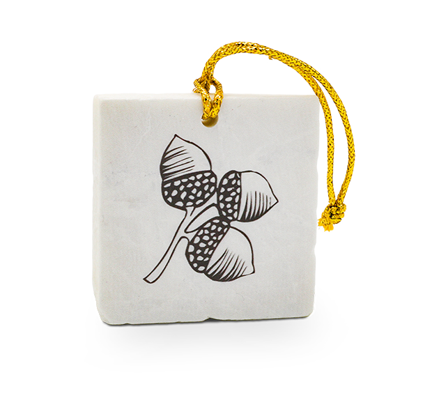 a white square with acorns on it