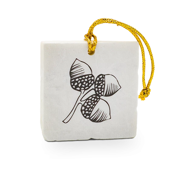 a white square with acorns on it