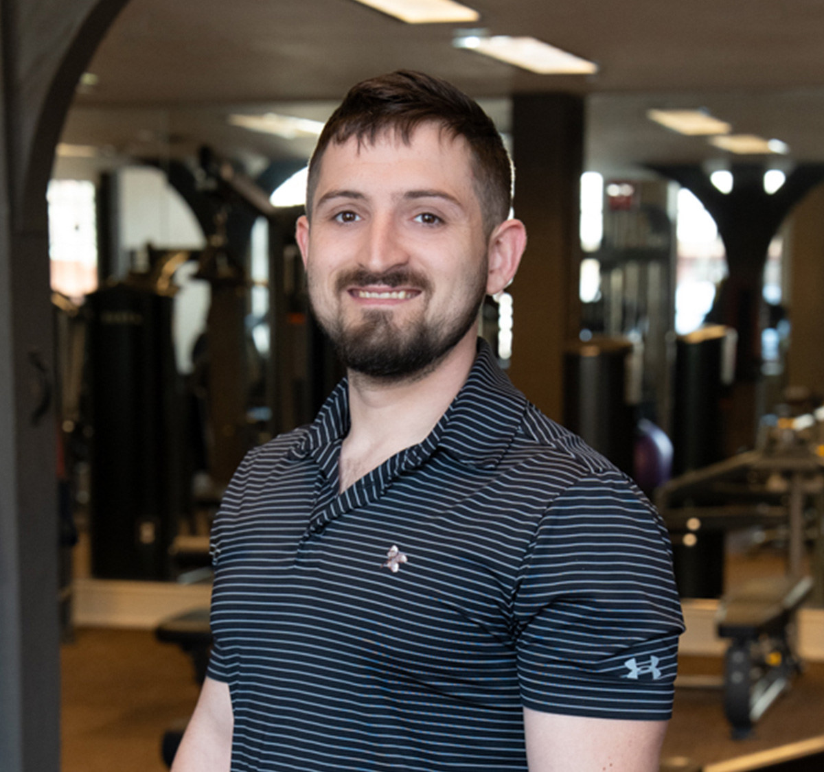 a man in a striped shirt