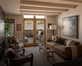 a living room with a couch and a coffee table