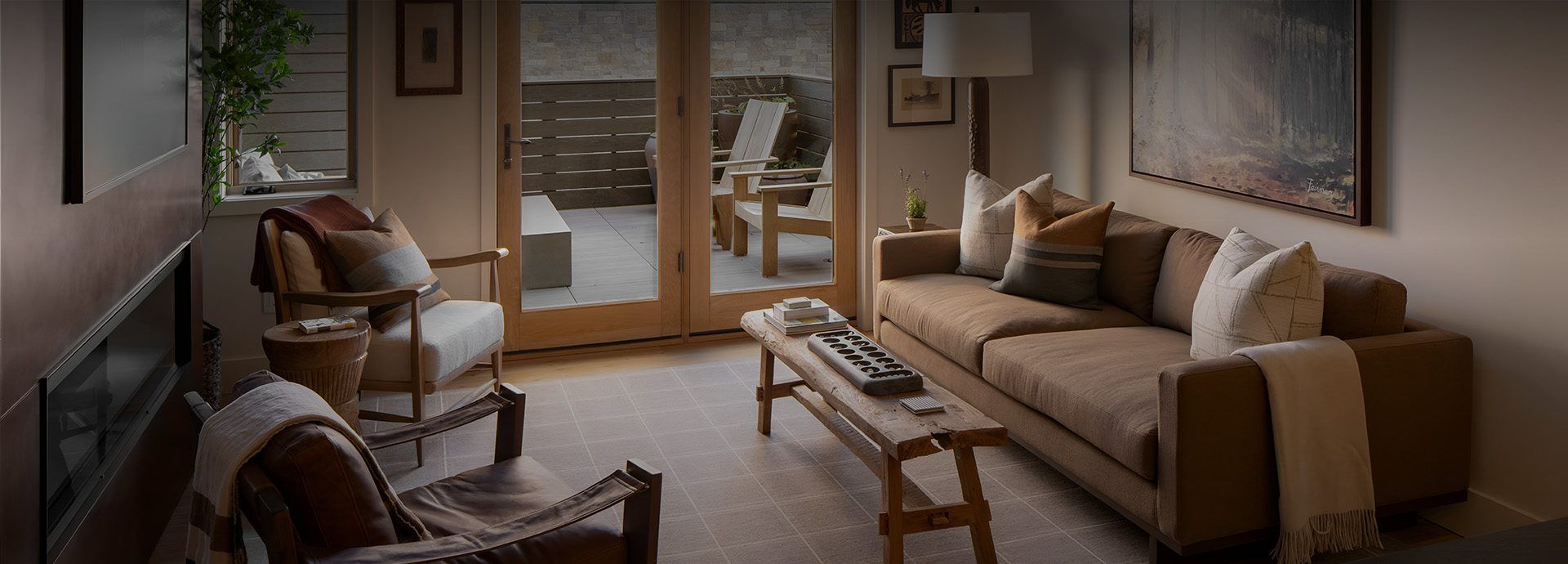 a living room with a couch and a coffee table