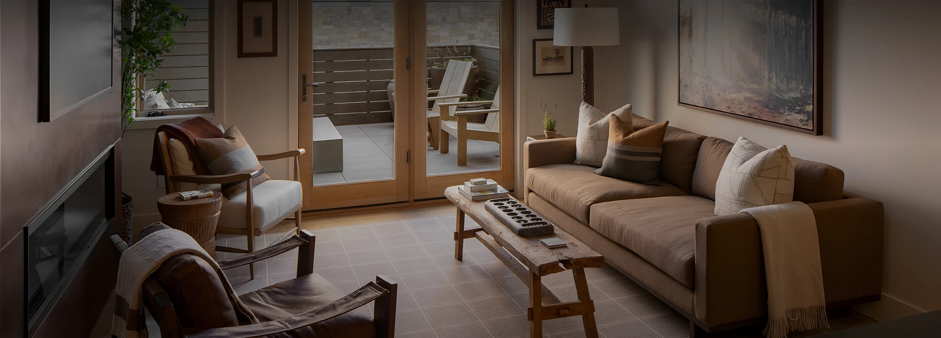 a living room with a couch and a coffee table