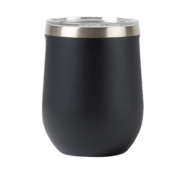 a black and silver cup
