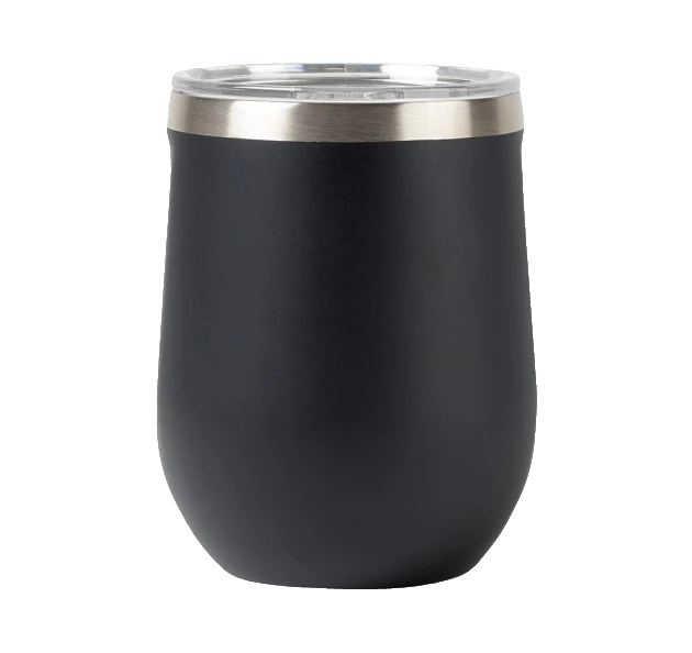 a black and silver cup
