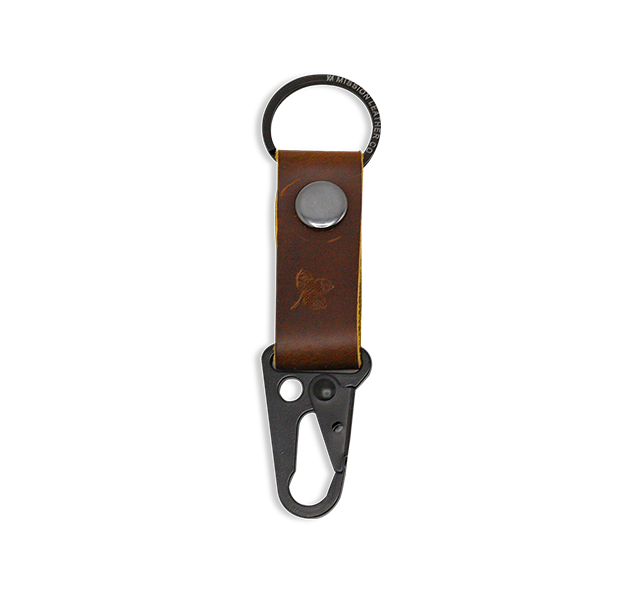 a key chain with a leather strap