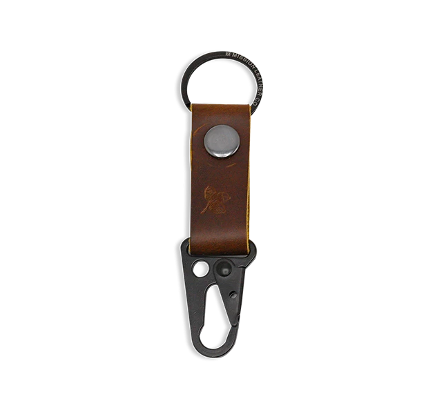a key chain with a leather strap
