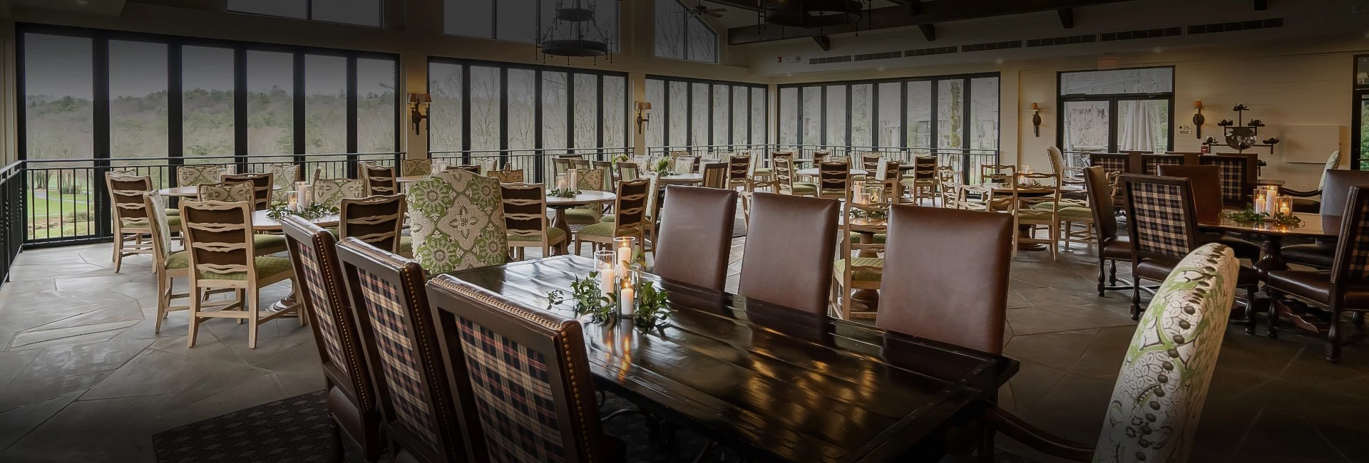 a room with tables and chairs