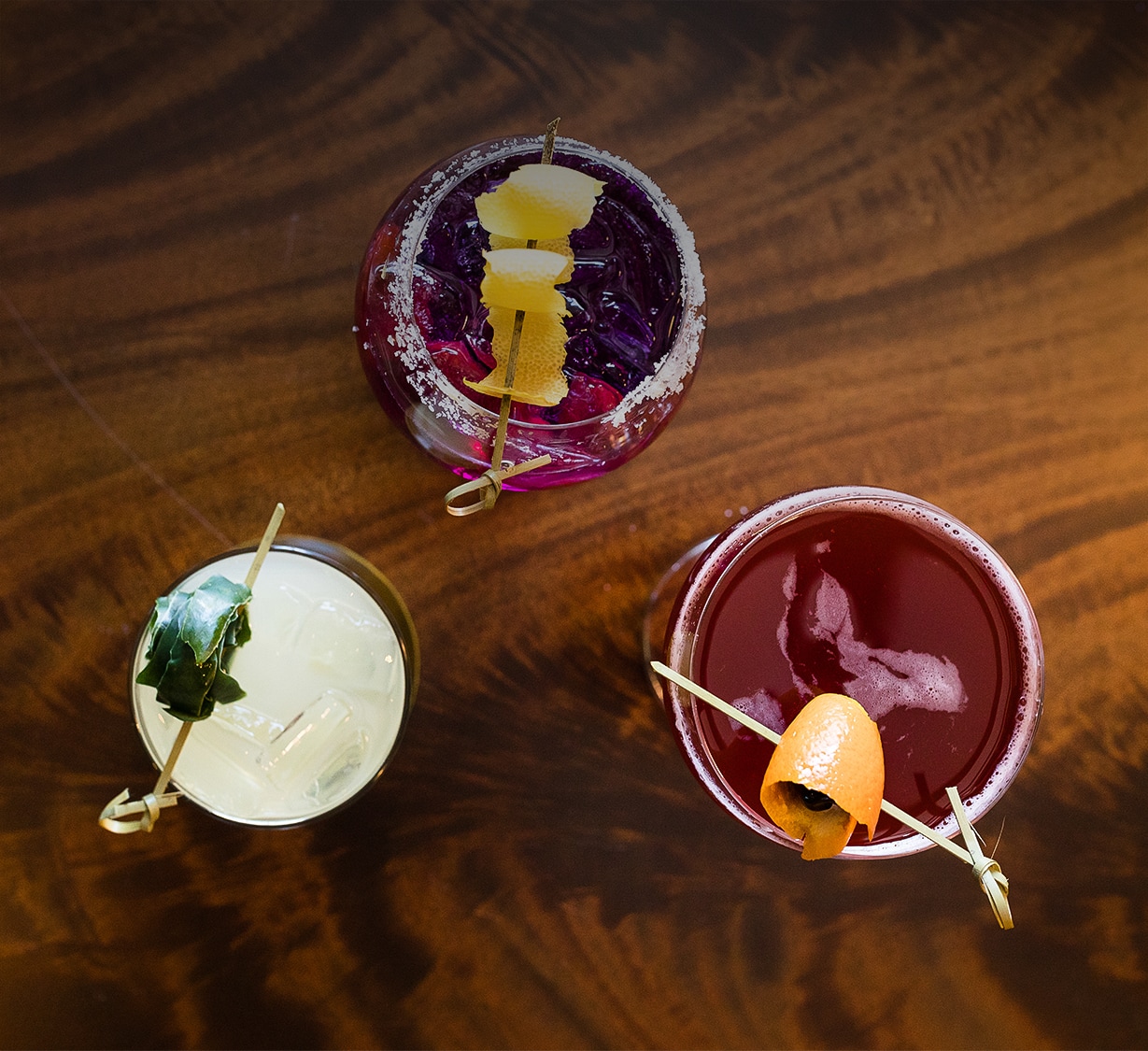 a group of drinks on a table