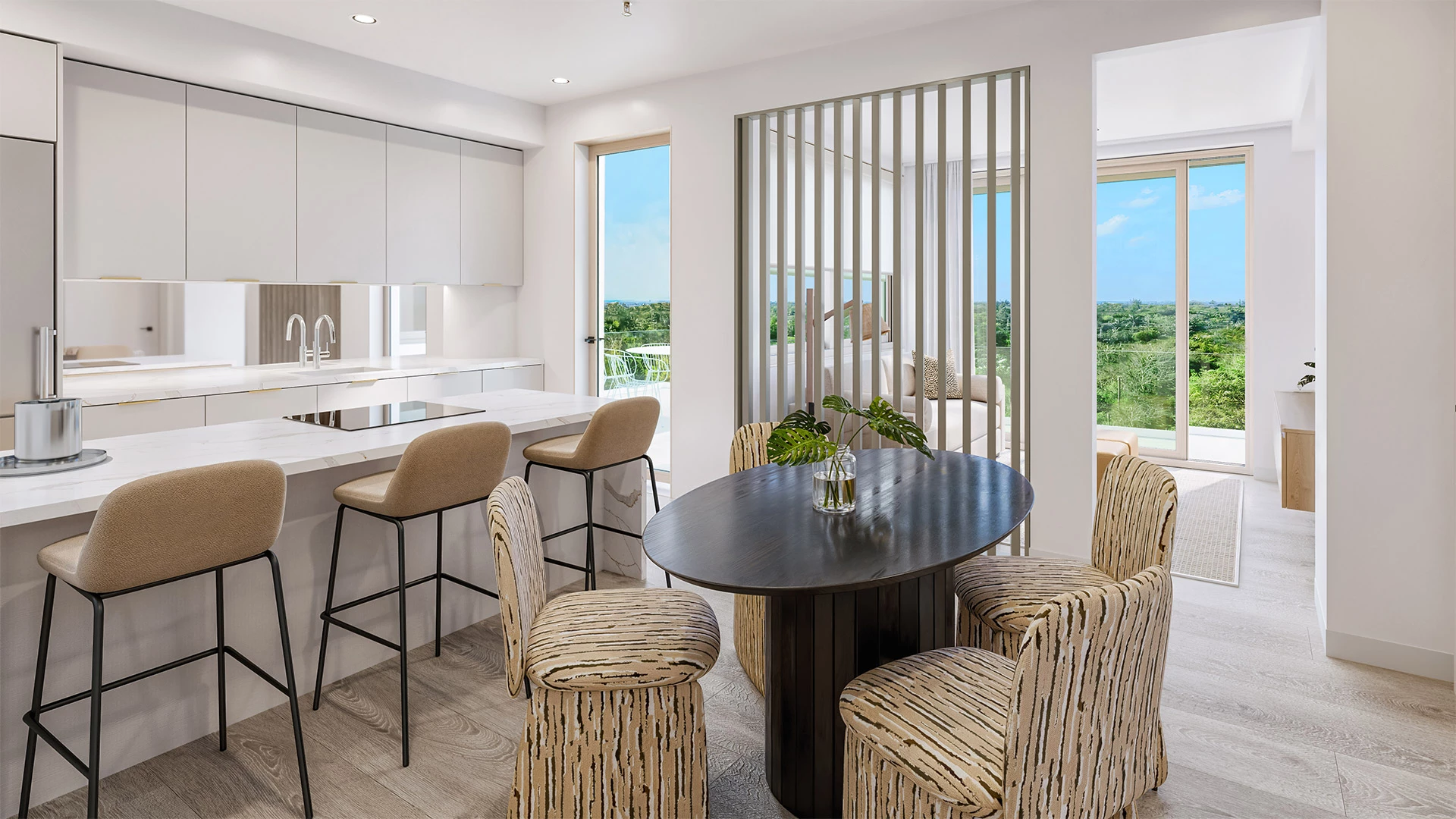 a room with a table and chairs