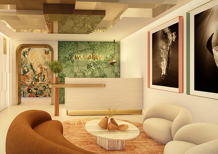 a living room with a couch and a table