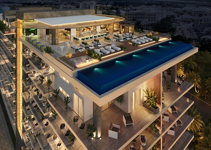 a building with a pool on top