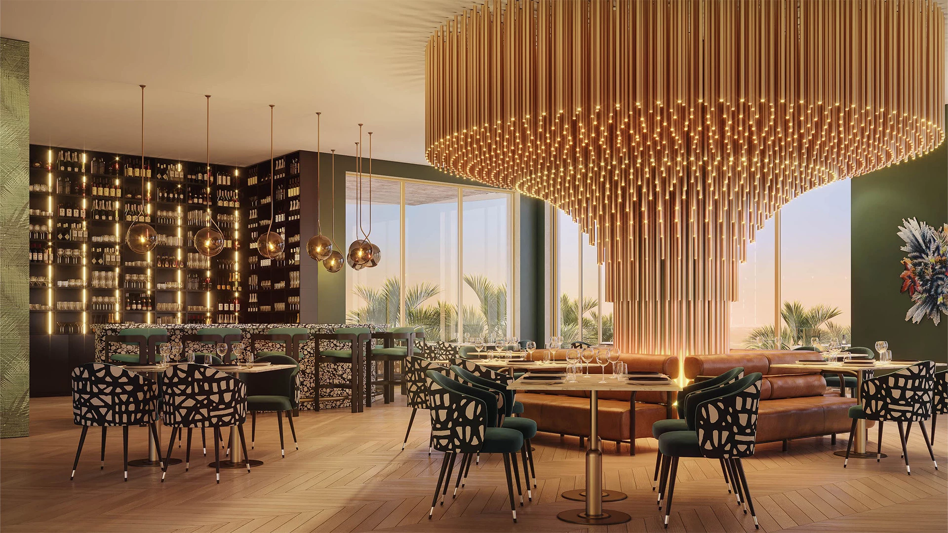 a restaurant with tables and chairs