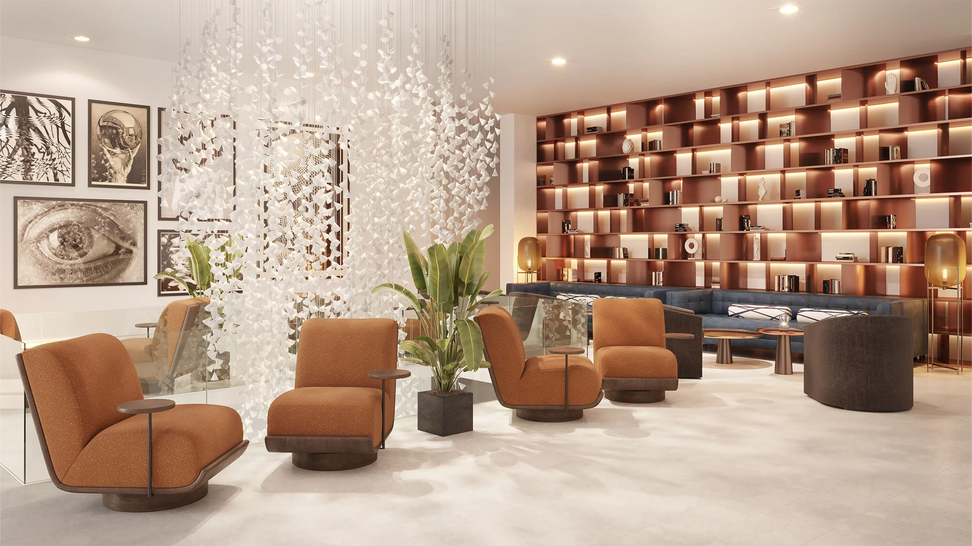 a room with a couch and chairs