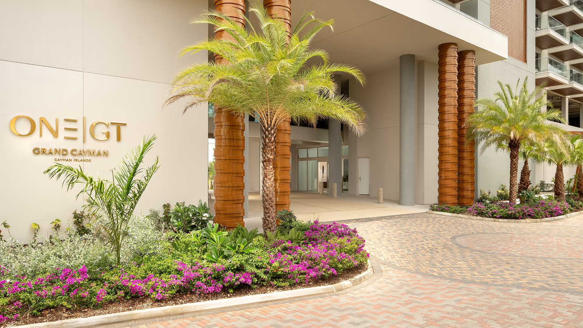 a palm trees in front of a building