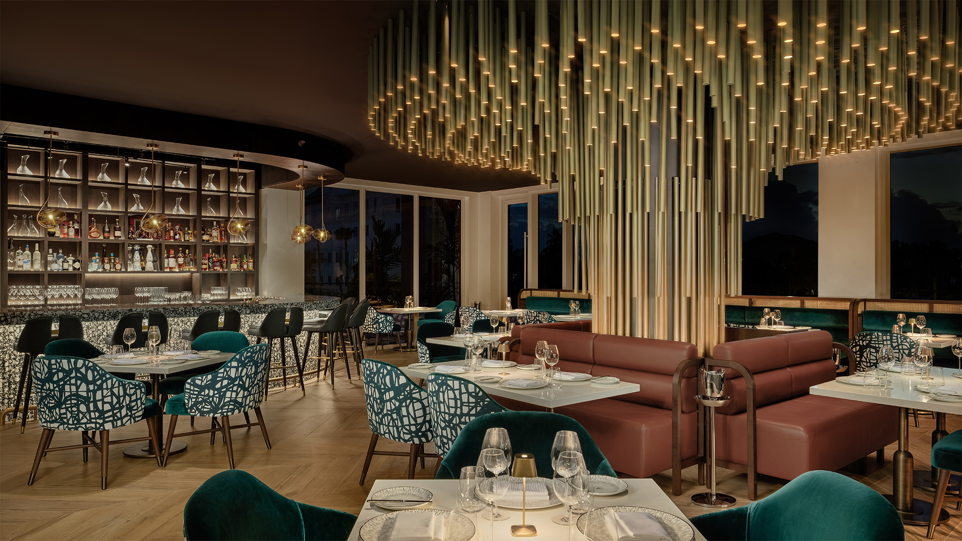 a restaurant with tables and chairs