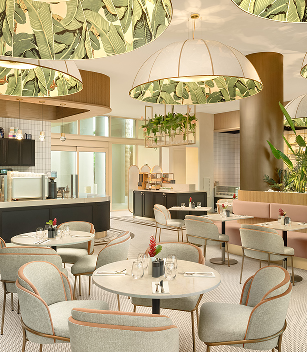 a restaurant with tables and chairs