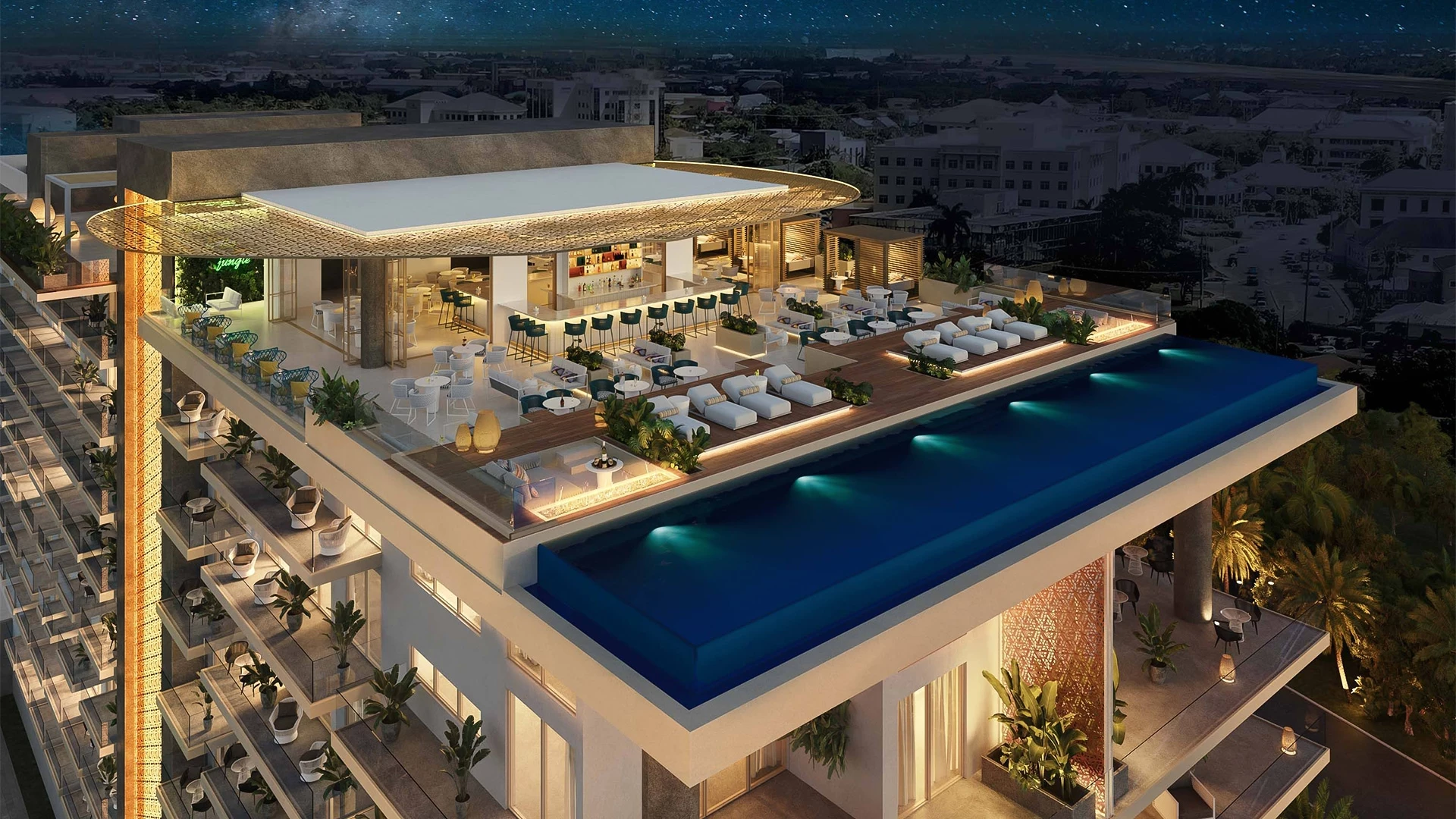 a building with a pool on top of it