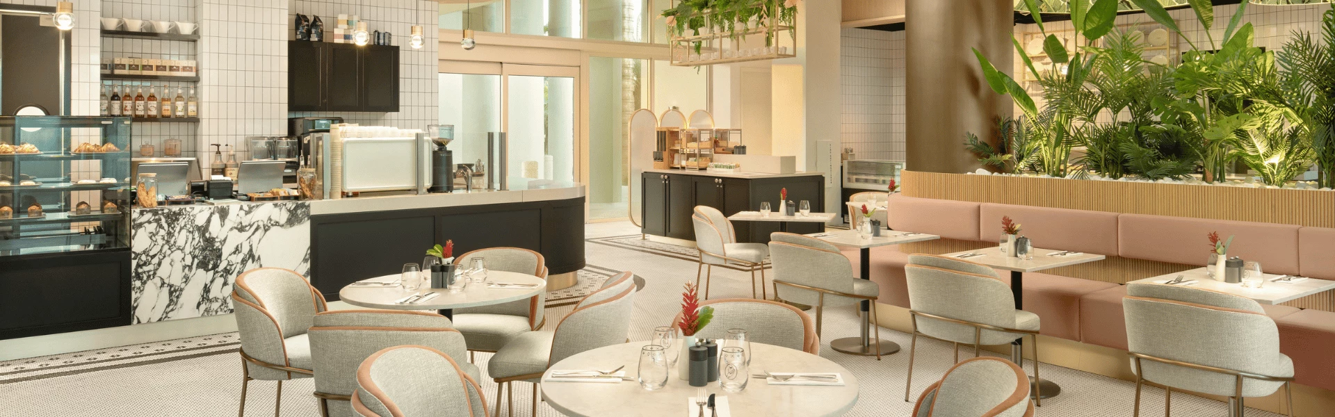 a restaurant with tables and chairs