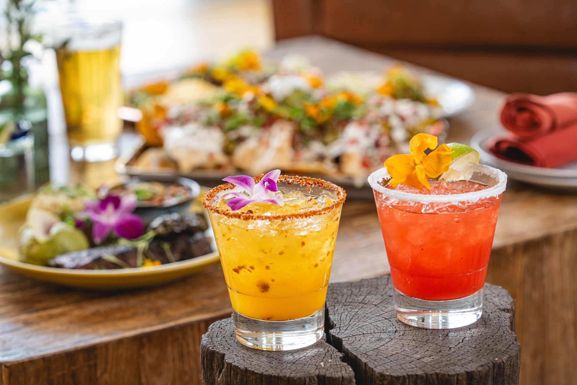 a group of drinks on a table